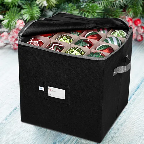 Vista 2 de Caja de almacenamiento para adornos navideños Primode, 4 bandejas individuales, contenedor de almacenamiento para adornos navideños, capacidad