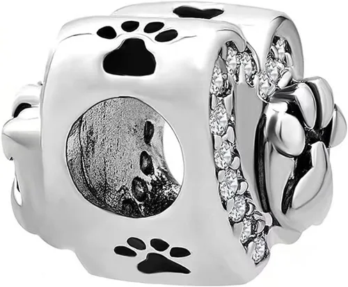 Vista 2 de KunBead Abalorios con diseño de corazón y pata de perro compatibles con pulseras Pandora para mujeres y niñas, Cobre, vidrio