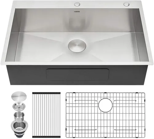 Vista 19 de Kichae Fregadero de 15 pulgadas para RV - Fregadero de barra de 15 x 15 x 5, fregadero de cocina pequeño, sobremontado, de montaje superior