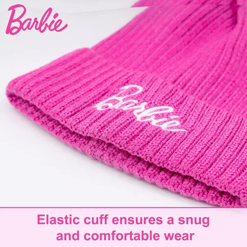 Vista 3 de Barbie Gorro de invierno para niñas de 5 a 13 años, gorro de invierno rosa ultra suave para exteriores