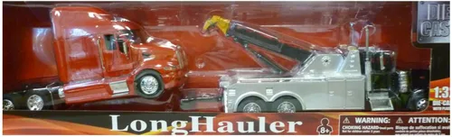 Vista 2 de NewRay camión Peterbilt grúa de color negro con rojo, cabina Peterbilt 1/32 modelo a escala, fundición a presión preinstalada.