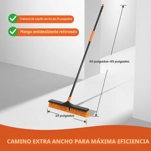 Vista 5 de CLEANHOME Cepillo de escoba de empuje de 24 pulgadas para limpieza de suelos con mango largo de 65 pulgadas y cerdas rígidas, cepillo resistente
