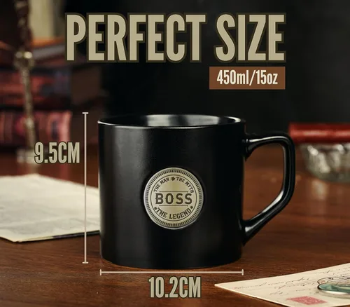 Vista 2 de Onebttl Boss Gifts - Taza de café de cerámica con insignia dorada, 15 onzas, Día del jefe, Navidad, jubilación, leyenda del mito del hombre