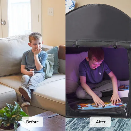 Vista 7 de Tienda de Juego Sensorial Escondite Tranquilo para Niños Den Sensorial Desmontable Oscurecimiento Tienda para Interiores Fácil
