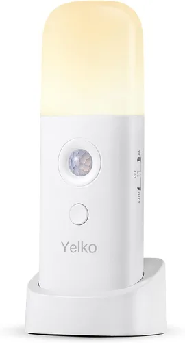 Vista 12 de YELKO Luces Nocturnas con Sensor de Movimiento, Luces Nocturnas Recargables a Pilas, Lámpara de Mesa Regulable con 5 Niveles de Brillo Ajustable