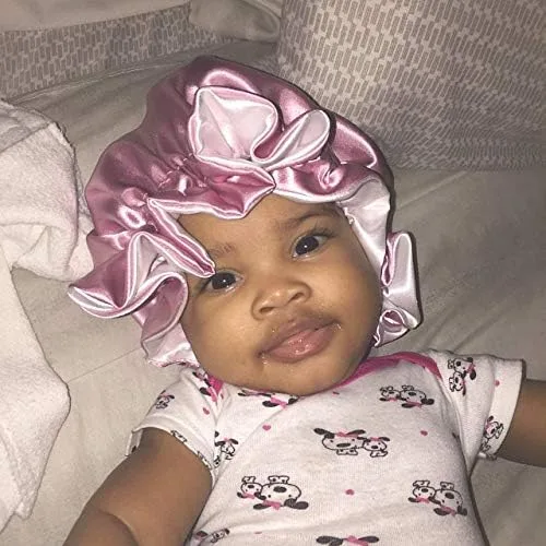 Vista 5 de AKISS - Exquisita gorra para dormir reversible con forro de satén para bebés, recién nacidos, niños grandes y pequeños y mamásmujeres