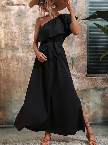 Vista 4 de Floerns Vestido largo de verano para mujer con volantes y manga corta y un hombro