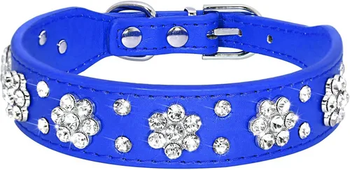 Vista 9 de Serijoars Collar para perro y gato con diamantes de imitación - Collar brillante de cuero PU ajustable, tallas XS, S, M (XS, negro)