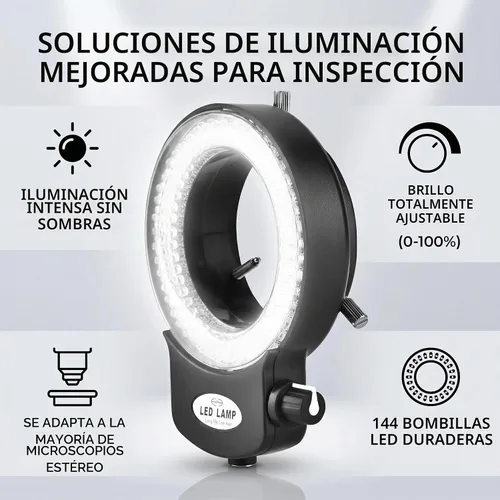 Vista 8 de Lámpara de anillo de cámara de microscopio 144 cuentas LED Fuente de luz Brillo Control variable ajustable Iluminación sin sombras