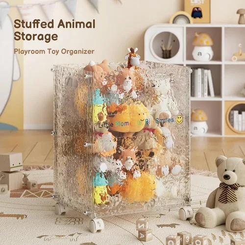 Vista 2 de Cubo organizador de juguetes con ruedas para almacenamiento de animales de peluche, grande, glaciar With Wheels, Clear Shatterproof Cart, Slim