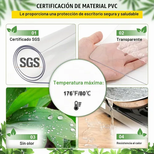 Vista 4 de VEVOR - Protector de escritorio transparente, 42 x 78 pulgadas, de 1.5 mm de grosor, rectangular, de plástico impermeable, antiarañazos y fácil