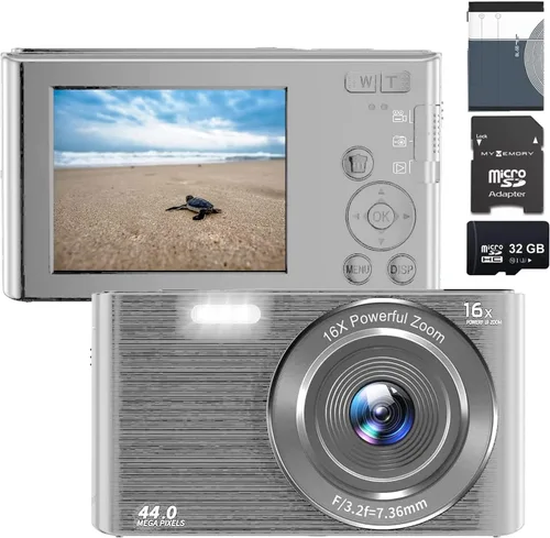 Vista 6 de Cámara digital de 44 MP – Apuntar y disparar compacta con tarjeta SD de 32 GB, zoom digital 16X, pantalla de 2.4 pulgadas – Cámara de vlogging