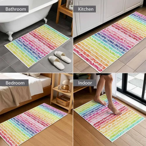 Vista 4 de Tapete de baño de arco iris, suave, para baño, ducha, bañera, cocina, tapete lavable, para dormitorio, cuarto de servicio, pasillo, moderno