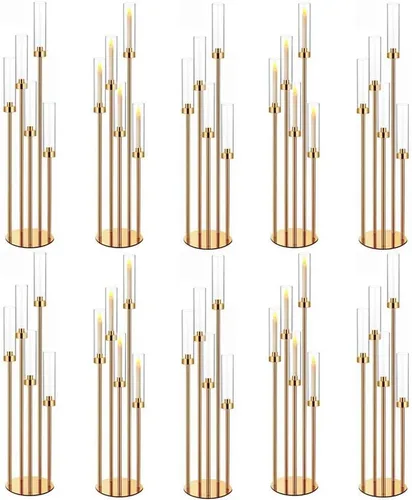 Vista 18 de Centros de mesa de candelabro negro de 35 pulgadas, 10 piezas, para mesas, 5 brazos, centros de mesa de boda para decoraciones