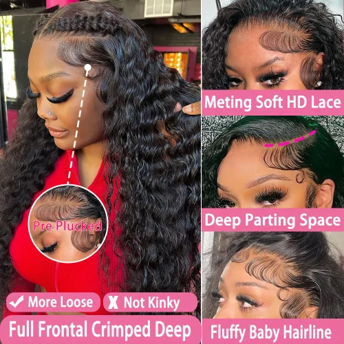 Vista 3 de Pelucas de cabello humano rizado con encaje frontal de densidad 250, pelucas de encaje frontal mojadas y onduladas, pelucas frontales prearrancadas