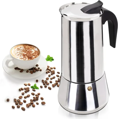 Vista 10 de Olla de Moka de 2 Tazas 100ml, Cafetera de Espresso de Acero Inoxidable, Cafetera de Percolador para Estufa, Cafetera Italiana de Estilo Clásico