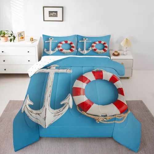 Vista 17 de Erosebridal Edredón náutico costero, juego de ropa de cama y colecciones de playa de verano, estilo clásico, edredón de plumón oceánico