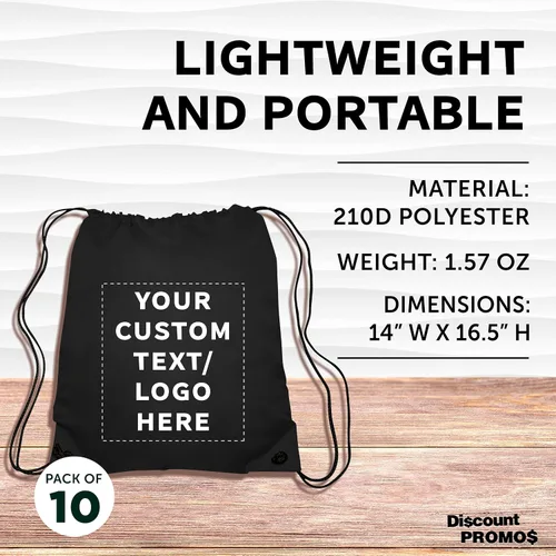 Vista 4 de DISCOUNT PROMOS Bolsas clásicas con cordón de poliéster, paquete a granel, Negro -, 14"x16.5