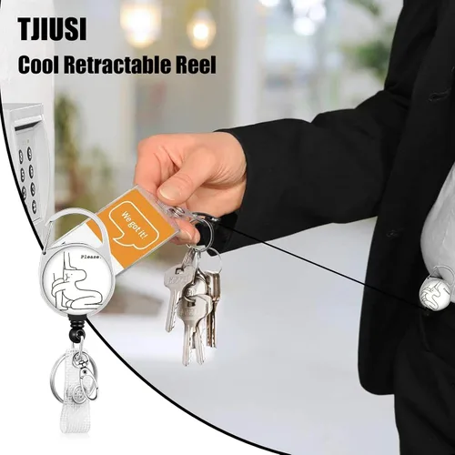 Vista 2 de Soporte retráctil para carrete con clip giratorio de 360°, divertido soporte para tarjetas de identificación con nombre y clip para cinturón y H