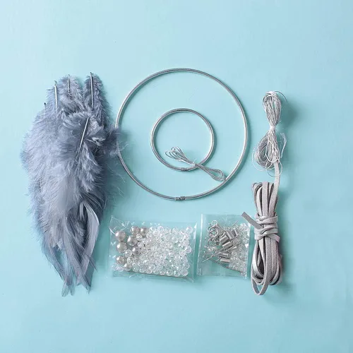 Vista 2 de Kit de bricolaje para hacer atrapasueños, suministros de manualidades de macramé para dormitorio de niños, decoración de pared, guardería, Gris