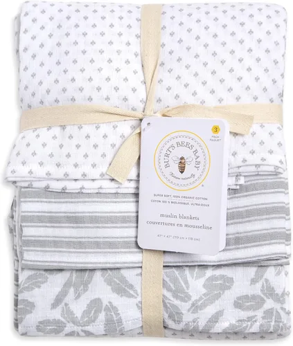 Vista 7 de Burt's Bees Baby - Mantas de muselina de algodón para bebé, paquete de 3, multiusos, ligeras y transpirables, 100% algodón orgánico