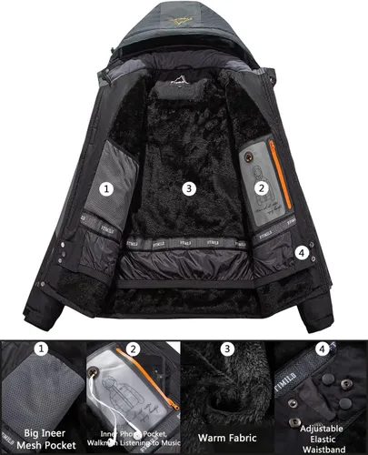 Vista 3 de Men's Ski Jacket Waterproof Warm Winter Mountain Windbreaker Hooded Raincoat Snow Jackets
