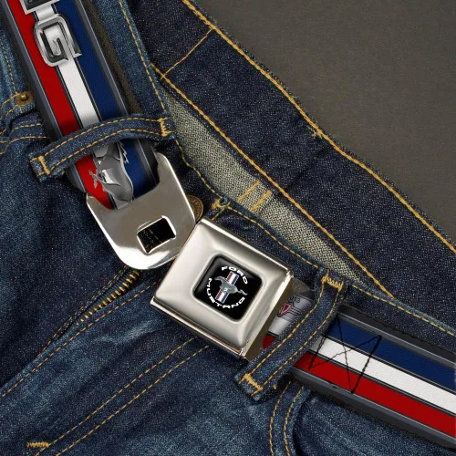 Vista 2 de Buckle-Down Cinturón de seguridad - MustangTexto con rayas tribares - 1.0 pulgadas de ancho - 20-36 pulgadas de largo