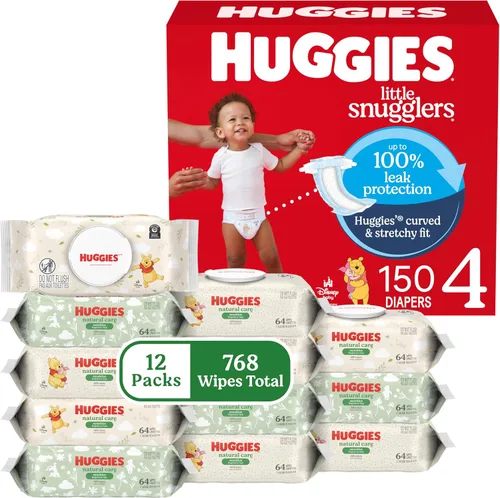 Vista 14 de Paquete de Little Snugglers: Pañales de bebé Huggies Little Snugglers, talla 1 (8-14 lbs), 198 unidades y toallitas para bebé Huggies Natural Care