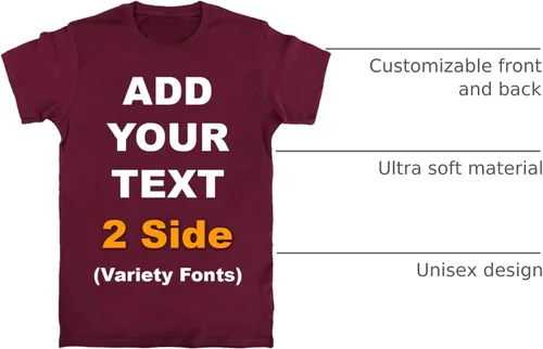 Vista 20 de Circular - Camisetas personalizadas en la parte delantera y trasera para añadir tu texto, ultra suaves, para hombres y mujeres, camiseta de algodón
