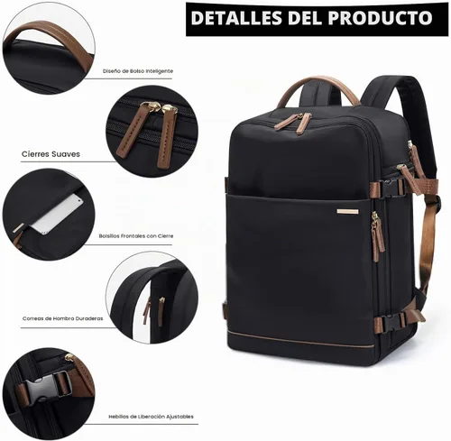 Vista 8 de GOLF SUPAGS Mochila para laptop con compartimento separado para laptop de 15.6 pulgadas, bolsa de computadora de gran capacidad para mujeres Negro