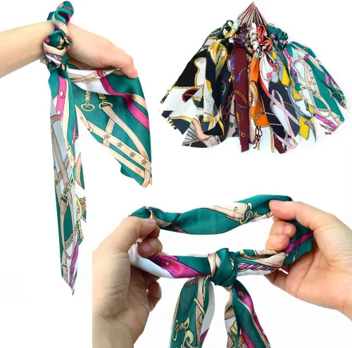 Vista 3 de Cinta elástica para el cabello, 3 unidades, diseño de cola de caballo, estampado vintage de moda