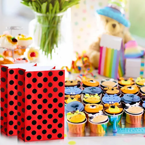 Vista 5 de Gersoniel Bolsas de fiesta de mariquita (28 unidades) – lunares rojos, papel resistente, perfectas para recuerdos de fiesta de cumpleaños o vida