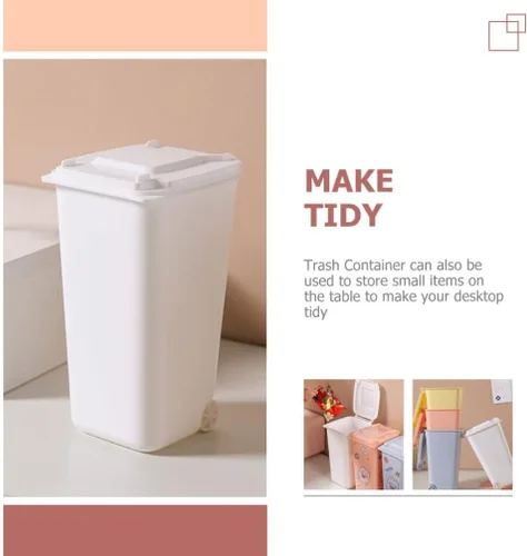 Vista 4 de GANAZONO Mini basurero de escritorio con tapa, organizador pequeño para bolígrafos, almacenamiento compacto de mesa, 6.29 x 3.93 x 2.55 pulgadas