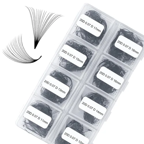 Vista 22 de Extensiones de pestañas de volumen Premade Fans Extensiones de pestañas 10D C/D rizadas