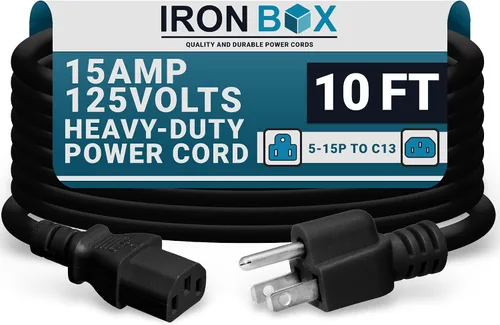 Vista 35 de IronBox Electric - Cable de Alimentación de Servicio Pesado 5-15P a C13 - Cable PC SJT 14/3 de 3 Clavijas 15A 125V - Cable para Computadora