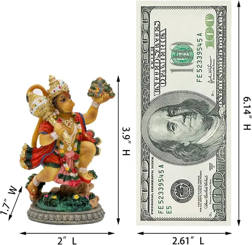 Vista 5 de alikiki Estatua de Hanuman de India, Idolo, Señor Hanuman, 3.9 pulgadas de alto, estatua hindú de Dios volador Hanuman para decoración de tablero