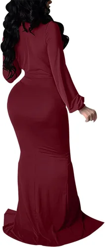Vista 5 de Vestido largo formal para mujer, sexy, cuello en V profundo, abertura lateral, vestido de cóctel