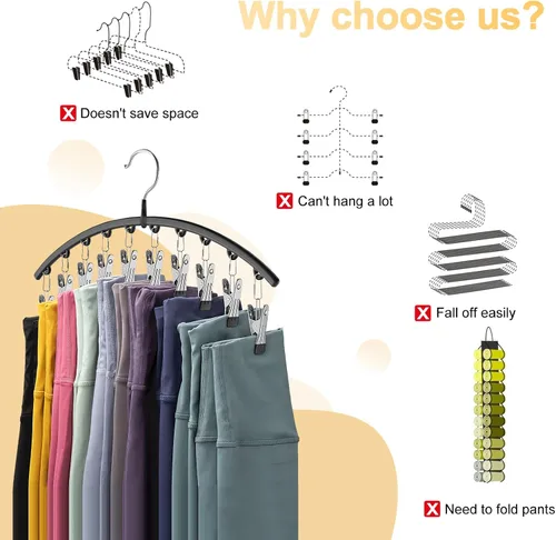 Vista 2 de Organizador de leggings para armario, perchas de metal para pantalones de yoga, 1 paquete con 10 clips con capacidad para 10 leggings, organizador