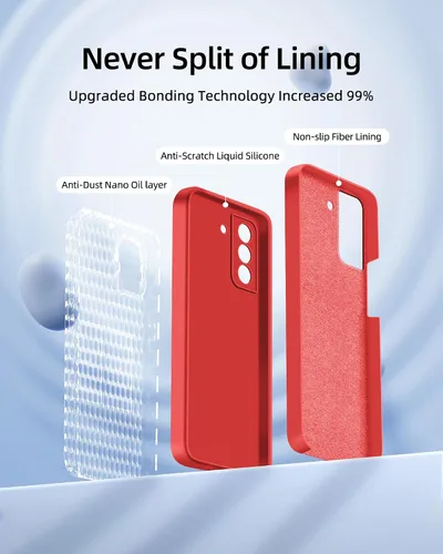 Vista 3 de Dssairo Funda 3 en 1 para Samsung Galaxy S21 Plus, con protección completa de la cámara, silicona líquida delgada a prueba de golpes funda Rojo