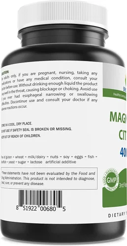 Vista 3 de Brieofood Citrato de Magnesio 400 mg (Mg Elemental) por porción - 250 Tabletas - Relajación muscular (Citrato de Magnesio)