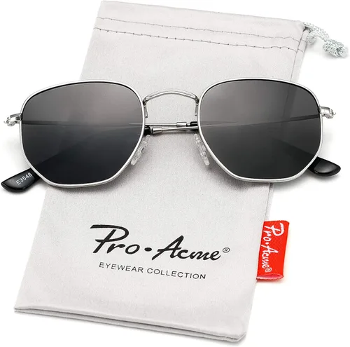 Vista 3 de Pro Acme Small Polarized Sunglasses for Women Square Metal Frame Hexagonal Flat Lenses Sun Glasses