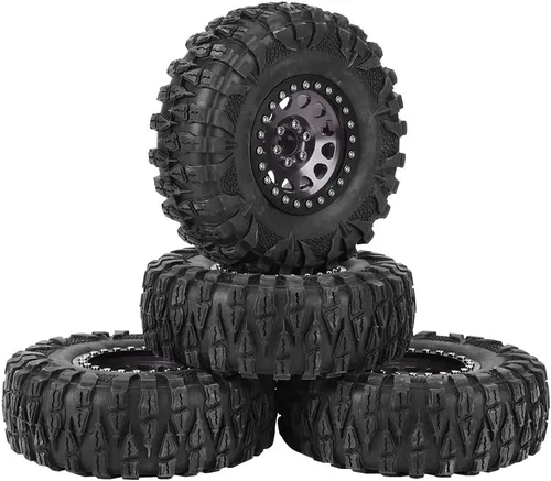 Vista 5 de 4 piezas RC Crawler neumático de coche, cubo de rueda de metal, accesorio neumático 1/10 RC coche 2.2 pulgadas neumáticos y ruedas ruedas ()