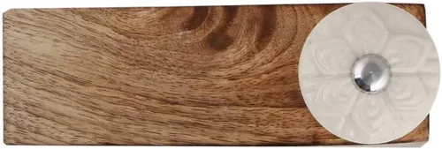 Vista 4 de IndianShelf - 1 tope decorativo de cerámica y madera para la parte inferior de la puerta, color azul, resistente, base de goma antideslizante, tope
