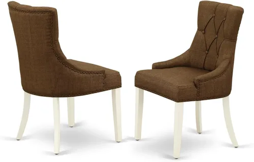 Vista 8 de East West Furniture FRP1T02 Friona Parson - Juego de 2 sillas de comedor con botones copetudos y ribete de cabeza de clavo, color beige claro, juego