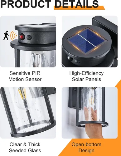 Vista 5 de Lámpara solar de pared para exteriores, sensor de movimiento, lámpara de pared exterior del anochecer al amanecer, accesorios de iluminación