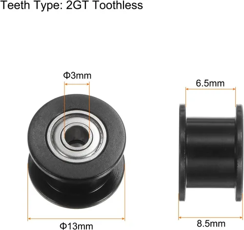 Vista 2 de HARFINGTON 2 piezas 2GT Polea tensora de 0.118 in de diámetro de 0.512 in de diámetro. Correa dentada de aluminio sin dientes para cinturón de 0.236