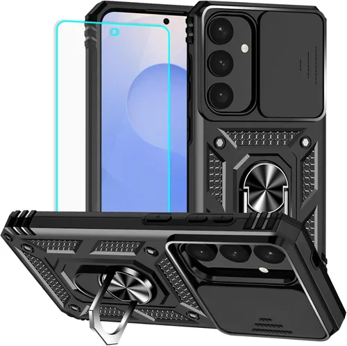 Vista 26 de HNHYGETE Funda para Samsung A13 5G, Galaxy A13 5G con protector de pantalla, soporte giratorio de grado militar de 360° (resistente), fundas Negro