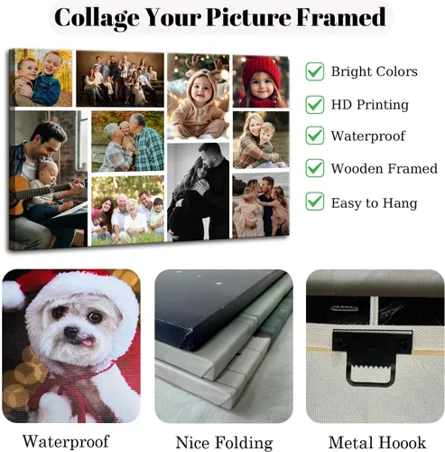Vista 7 de ZHIYYHAO Impresiones en Lienzo Personalizadas con Tus Fotos Collage Enmarcado Cuadros Múltiples Personalizados en Lienzo Arte de Pared para Sala