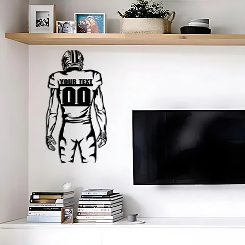 Vista 2 de GodLover Arte de pared de metal de fútbol personalizado de lujo, letrero con nombre personalizado, decoración de jugador, regalos de dormitorio