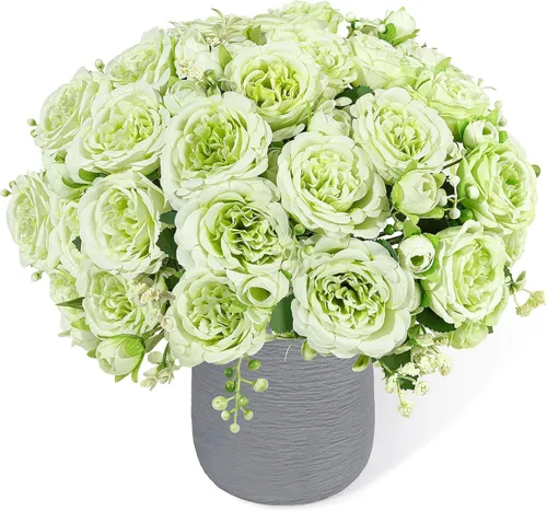 Vista 24 de Flores artificiales de seda, ramo de peonías sintéticas beige, 4 paquetes de arreglos florales para decoración de casa de campo, centro de mesa